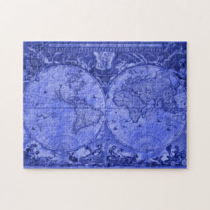 ブルーバージョンアンティークワールドマップJ Blaeu 1664 ジグソーパズル