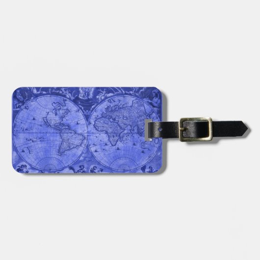 ブルーバージョンアンティークワールドマップJ Blaeu 1664 ラゲッジタグ (正面横)