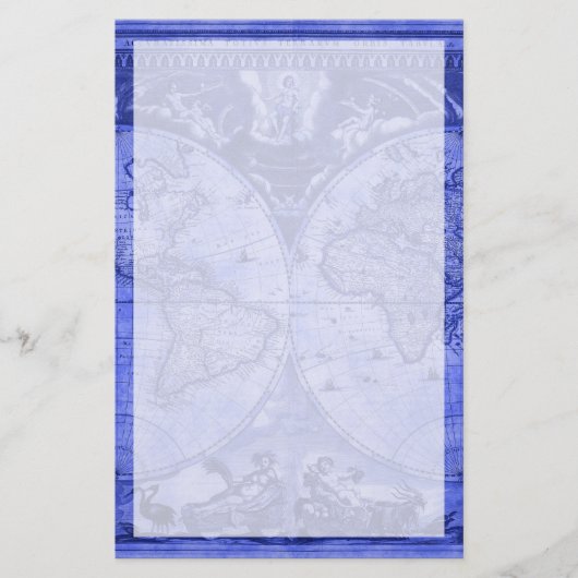 ブルーバージョンアンティークワールドマップJ Blaeu 1664 便箋 (正面)