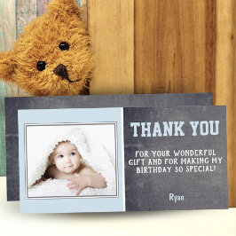 ブルーバースデーありがとうフォトカード子供用 サンキューカード