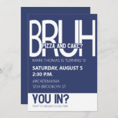 ブルーバースデーパーティーボーイ10代のブルーホワイト 招待状 (正面/裏面)