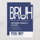 ブルーバースデーパーティーボーイ10代のブルーホワイト 招待状 (正面/裏面)