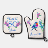 ブルーバーディ忘れーミーではなくフラワー80th誕生日 鍋つかみ&鍋敷きセット (正面)