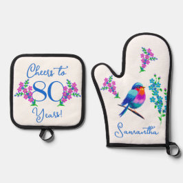 ブルーバーディ忘れーミーではなくフラワー80th誕生日 鍋つかみ&鍋敷きセット