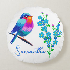 ブルーバーディ忘れーミーNot Flower 60th誕生日 ラウンドクッション