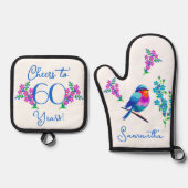 ブルーバーディ忘れーミーNot Flower 60th誕生日 鍋つかみ&鍋敷きセット (正面)