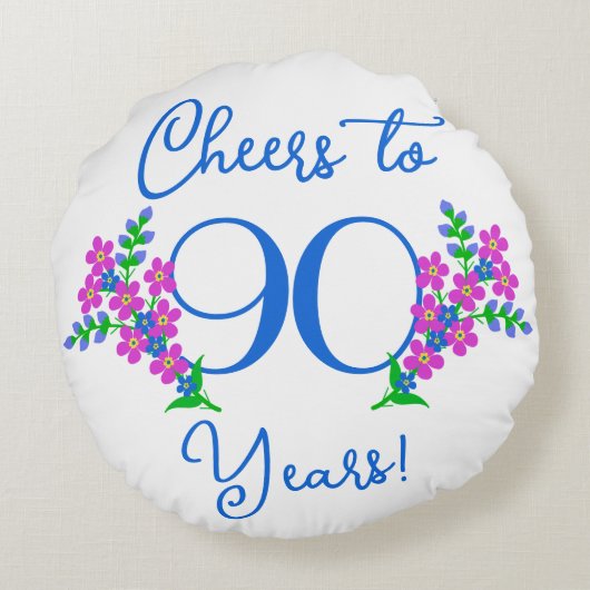 ブルーバーディ忘れーミーNot Flower 90th誕生日 ラウンドクッション (裏面)