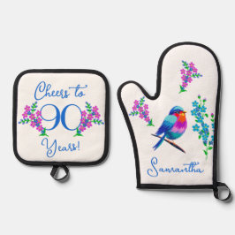 ブルーバーディ忘れーミーNot Flower 90th誕生日 鍋つかみ&鍋敷きセット