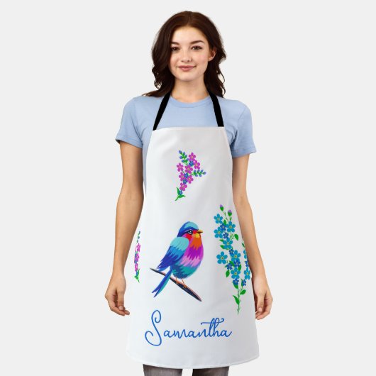 ブルーバーディ忘れ誕生日私ではない花 エプロン (着用した状態)