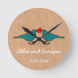 ブルーバードおよび愛ハートの結婚 ラウンド壁時計