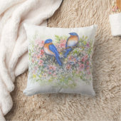 ブルーバードおよび花の枕 クッション (ブランケット)
