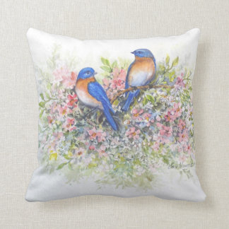 ブルーバードおよび花の枕 クッション