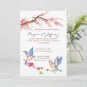 ブルーバードが付いている水彩画の桜 招待状 (スタンド正面)