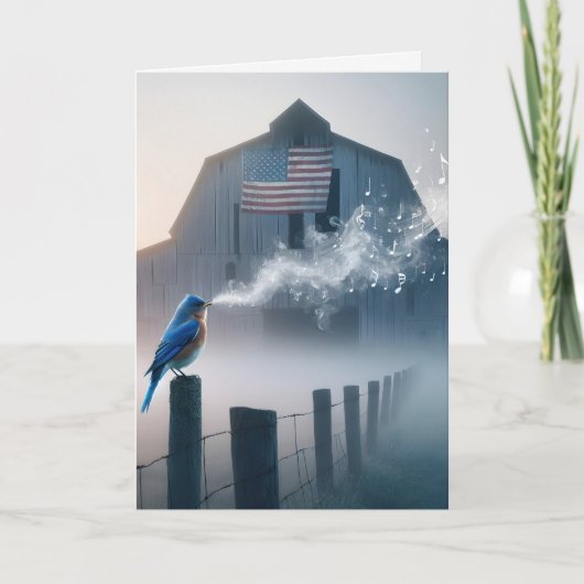 ブルーバードが柵の柱で歌う カード (正面)