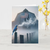 ブルーバードが柵の柱で歌う カード (黄色い花)