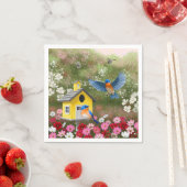 ブルーバードとイエロースクールバードハウス スタンダードカクテルナプキン (インサイチュ)