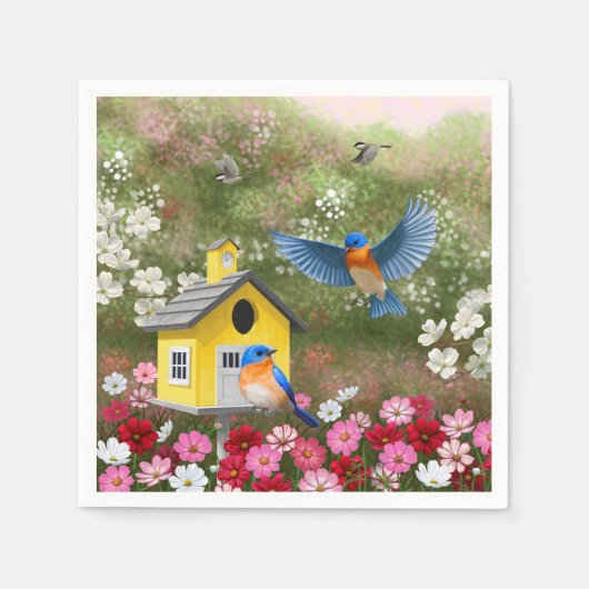 ブルーバードとイエロースクールバードハウス スタンダードカクテルナプキン (正面)