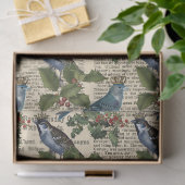 ブルーバードとクリスマスホリーベリーのデコパージュ 薄葉紙 (ギフト)