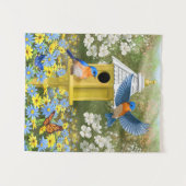 ブルーバードとトールイエローバードハウス タペストリー (正面(横))