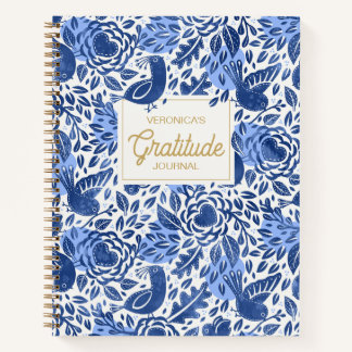 ブルーバードとハート図解入りの、写真付きの感謝ジャーナル ノートブック