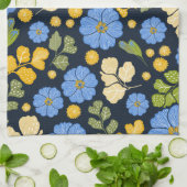 ブルーバードとフラワーアート キッチンタオル (折り畳み)