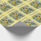 ブルーバードとラウンドバードハウスイエロー ラッピングペーパー (角)