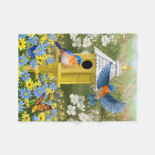 ブルーバードとラウンドバードハウス フリースブランケット (正面(横))