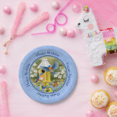 ブルーバードと六角バードハウスブルー ペーパープレート (パーティー)