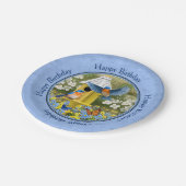 ブルーバードと六角バードハウスブルー ペーパープレート (アングル)