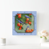 ブルーバードと桃の青 スクエア壁時計 (ホーム)