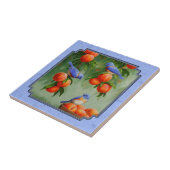 ブルーバードと桃の青 タイル (側面)