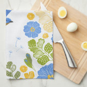 ブルーバードと花 キッチンタオル (四つ折り)