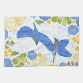 ブルーバードと花 キッチンタオル (横)