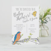 ブルーバードと葉っぱの森テーマ ベビーシャワー 招待状 (スタンド正面)