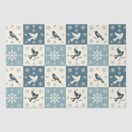 ブルーバードと雪の結晶のクリスマスウインターデコパージュ 薄葉紙