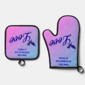 ブルーバードに愛パーソナライズされたする 鍋つかみ&鍋敷きセット (正面)