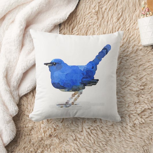 ブルーバードの水彩画の枕 クッション (ブランケット)