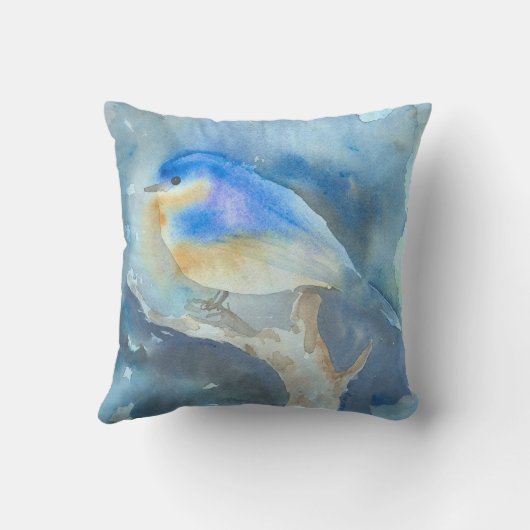 ブルーバードの水彩画の芸術の枕 クッション (裏面)