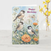 ブルーバードの花の水彩画 誕生日おめでとう 名前入り カード (黄色い花)