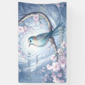 ブルーバードの花柄ベビーシャワー 横断幕 (縦)
