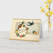 ブルーバードの誕生日の挨拶の1917年のヴィンテージ カード (黄色い花)