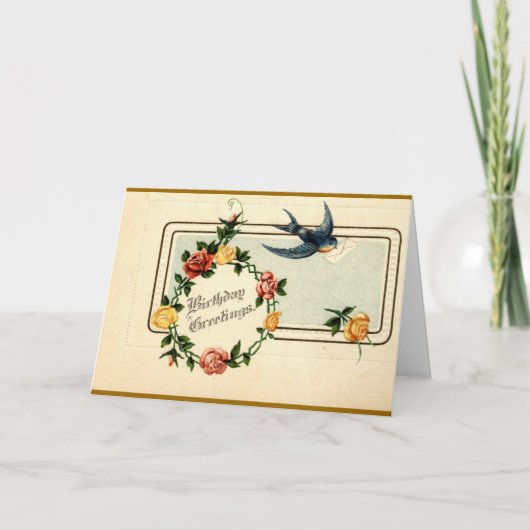 ブルーバードの誕生日の挨拶の1917年のヴィンテージ カード (正面)