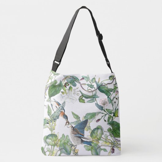 ブルーバードの鳥の朝顔によってはトートバックが開花します クロスボディバッグ (裏面)