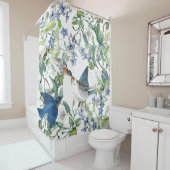 ブルーバードの鳥の朝顔の花のシャワー・カーテン シャワーカーテン (インサイチュ)