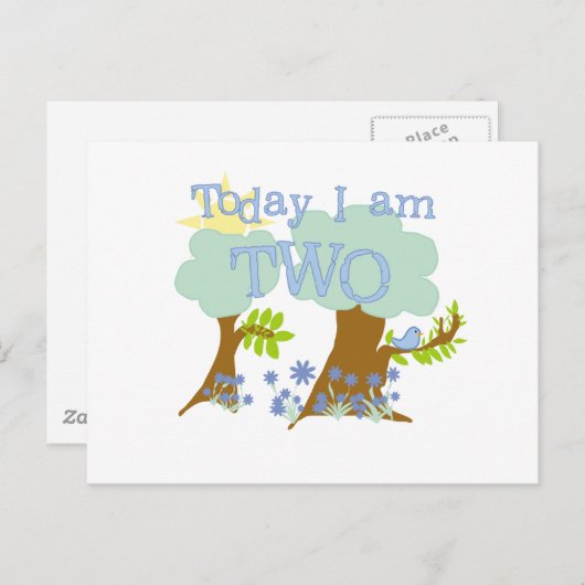 ブルーバードの2歳の誕生日Tシャツとギフト ポストカード (正面/裏面)