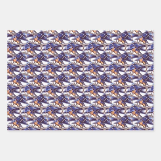 ブルーバードアニマル自然アートパターン ラッピングペーパーシート (正面2)