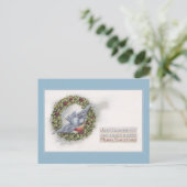 ブルーバードアンドホリーリースヴィンテージクリスマス シーズンポストカード (スタンド正面)