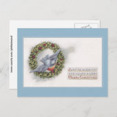 ブルーバードアンドホリーリースヴィンテージクリスマス シーズンポストカード (正面/裏面)