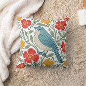 ブルーバードアンドポピーフローラ装飾用クッション クッション (ブランケット)