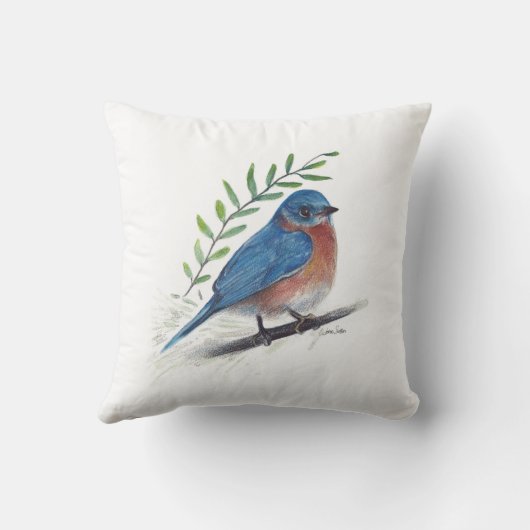 ブルーバードウォーターカラーアート装飾用クッション クッション (裏面)